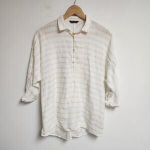 Massimo Dutti Linen Top Womens Small Stripped Dolman Beachy Coastal Portugal